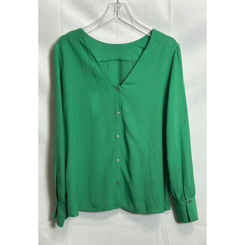 Loft Womens Green Rayon Blend Long Sleeve Button Up V-neck Relaxed NWT